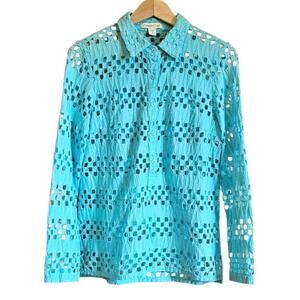 Coldwater Creek Women Eyelet Cut Out Tunic Shirt Blouse Turquoise Small (8)